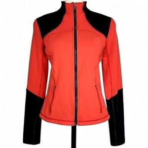 Lululemon Women's Forme Zip Up Jacket Brushed Love Red Deep Coal Stretch Size 10